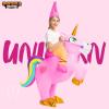 imageSpooktacular Creations Kids Inflatable Halloween Costume Riding a Unicorn Colorful Air Blowup Set with Hat Hallowen PartyPink