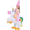 imageSpooktacular Creations Kids Inflatable Halloween Costume Riding a Unicorn Colorful Air Blowup Set with Hat Hallowen PartyWhite