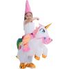 imageSpooktacular Creations Kids Inflatable Halloween Costume Riding a Unicorn Colorful Air Blowup Set with Hat Hallowen PartyWhite
