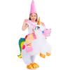 imageSpooktacular Creations Kids Inflatable Halloween Costume Riding a Unicorn Colorful Air Blowup Set with Hat Hallowen PartyWhite