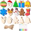 imageJOYIN 100 Pcs Christmas Wooden Ornaments Crafts to Paint Unfinished Wood Painting Kits with 8 Watercolor Pens for Kids Make Your Own DIY Hanging Ornament for Xmas Tree Decor Party Supplies Age 8