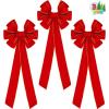 imageJOYIN 3PCS Big Red Velvet Christmas Bows 307quot Long by 106quot Wide Giant Velvet Decor for Christmas Tree Large Wreath Bows Indoor Outdoor Holiday Xmas Decorations