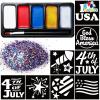 imageJOYIN 5 Colors Patriotic Face Body Paint Kit with Glitter and 16 Pcs Stencils Sticker for Kids 4th of July Face Paint Red White Blue Make Up for Independence Day Memorial Day Party Veterans Day