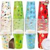 imageJOYIN 72 Pcs Merry Christmas Disposable Cups with Sleeves and Lids 4 Designs Xmas Drinkware 16 oz Paper Cup For Hot Chocolate Coffee Cold Beverage Tableware Holiday Winter Party Supplies DecorationLights