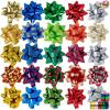 imageJOYIN 75 PCS 3 Inch Christmas Self Adhesive Gift Bows and 2 Rolls of Christmas Curling Ribbons for Baskets Wine Bottles Decoration Gift Wrapping and Decoration PresentGolden  Blue  Green  Red  Silver