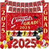 imageJOYIN Graduation Party Decorations Class of 2025 Red Grad Celebration Supplies Set with Backdrop Banner Porch Sign Balloons Foil Number 2025 Hanging Strip for High School College Grad PartyRed  Gold
