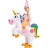 imageSpooktacular Creations Kids Inflatable Halloween Costume Riding a Unicorn Colorful Air Blowup Set with Hat Hallowen PartyWhite