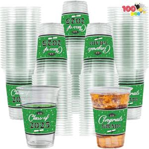 imageJOYIN 100 Pcs 16oz Graduation Party Plastic Cups Maroon Grad PET Cup Tableware Bulk for Class of 2025 Graduates Disposable Cups for 2025 High School College Graduation School Grad Party SuppliesGreen
