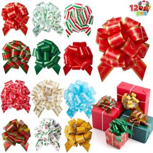 imageJOYIN 12 PCS Large Christmas Pull Bows with Ribbon 5 Wide for Gift Wrapping and Tags Christmas Tree Wine Bottles Boxing Day Decorations Holiday Dcor Present Wrapping