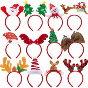 imageJOYIN 12 Packs Christmas Headbands 3D Head Hat Headbands for Kids Women Men Christmas Parties Costume Accessories Xmas Holiday Party Favors Photo Booth ONE SIZE FIT ALLClassical