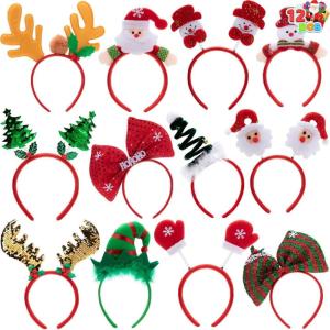 imageJOYIN 12 Packs Christmas Headbands 3D Head Hat Headbands for Kids Women Men Christmas Parties Costume Accessories Xmas Holiday Party Favors Photo Booth ONE SIZE FIT ALLSpecial