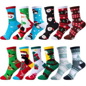 imageJOYIN 12 Pairs Christmas Socks Christmas Crew Socks for Women Holiday or Birthday GiftBlue Mix