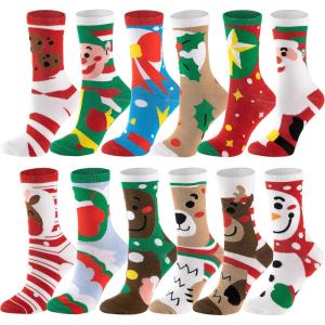 imageJOYIN 12 Pairs Christmas Socks Christmas Crew Socks for Women Holiday or Birthday GiftBrown Mix