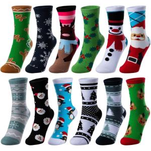 imageJOYIN 12 Pairs Christmas Socks Christmas Crew Socks for Women Holiday or Birthday GiftGreen Mix
