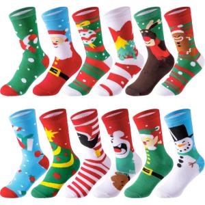 imageJOYIN 12 Pairs Christmas Socks Christmas Crew Socks for Women Holiday or Birthday GiftWhite Mix