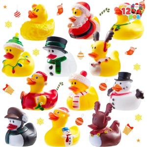 imageJOYIN 12 Pcs Christmas Rubber Duck Bath Toys for Christmas Goodie Bag Stuffers and Baby Showers Girls and Toddlers Christmas Party Favor Xmas Gifts