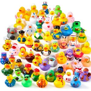 imageJOYIN 120 Pcs Rubber Ducks Random Assortment Ducks Bulk with Mesh Carry Bag Mini Rubber Duckies for Baby Bath Toys Kids Toddler Summer Pool Toys Birthday Gifts Party Favors