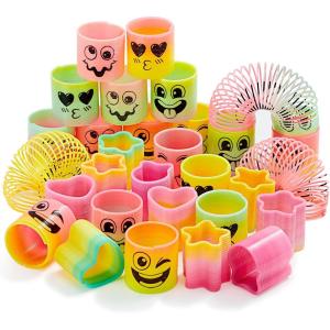 imageJOYIN 120 Pcs Spring Rainbow Party Favor Mini Plastic Coil Spring Toy Fidget Stress Coil Mini Springs Bulk Toys for Carnival Prize Birthday Halloween Goodie Bag Stuffers