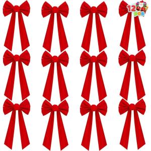 imageJOYIN 12Pack 16quotx9quot Red Velvet Bows for Christmas Tree Wreath Garland Decormedium