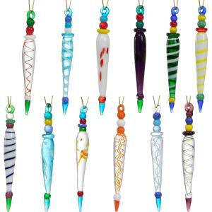 imageJOYIN 12Pcs Colorful Christmas Icicle Glass Ornaments Christmas Tree Decorations in 12 Different Designs 3537quot Xmas Tree Hanging Decorations