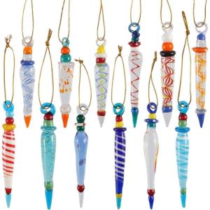 imageJOYIN 12Pcs Colorful Glass Icicle Ornaments with Crystal Line for Christmas Tree Decorations 35437quot Xmas Tree Hanging in 12 Different Designs