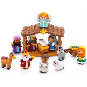 imageJOYIN 13 PCS Christmas Little Nativity Playset Reenact Miniature Toys Nativity Set Christmas Manger Scene for Kids Present Xmas Decorations