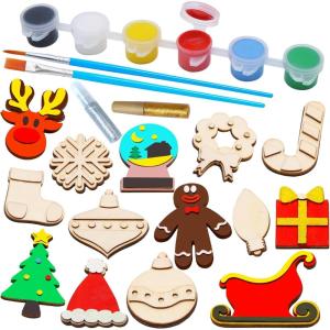 imageJOYIN 14 Christmas Wooden Magnet Creativity Arts ampamp Crafts Painting Kit Decorate Your Own for Kids Paint Gift Birthday Parties and Family Crafts Holiday StuffersAge 8