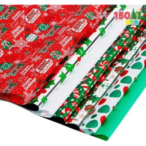 imageJOYIN 150 Sheets Tissue Paper Assortement Classic Christmas Design present Wrap Paper Accessory for Gift Boxes Gift Wrapping Bags and Wine Bottles