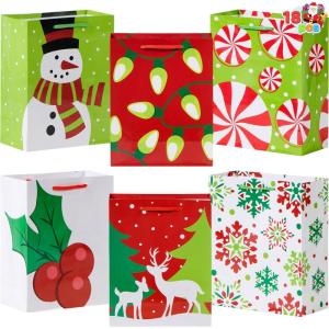 imageJOYIN 18 PCS Christmas Present Bags Holiday Goody Gift Treat Candy Wrapping Paper Bags with Handles for Xmas Gift Giving Classroom Party Favors Thanksgiving Decor 9quotx 35quotx 73quot