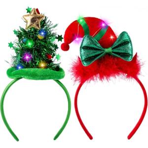 imageJOYIN 2 PCS Christmas LED Headband Tree and Elf Hat Designs Headband with LED Lights for Christmas Party Decoration