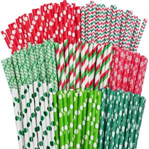 imageJOYIN 200 Pcs Christmas Paper Straws Disposable Christmas Straws Party Supplies in 8 Designs for Xmas Party Tableware Set for Birthday Parties Graduation Celebrations