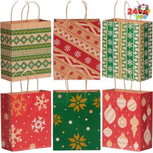imageJOYIN 24 Christmas Kraft Gift Bags for Classrooms and Party Favors Holiday Goody Gift Bags for Xmas Present Wrapping Christmas Decorations Party Supplies Decor 102quot x 42quot x 63 quotRed Green