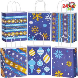 imageJOYIN 24 Christmas Kraft Gift Bags for Classrooms and Party Favors Holiday Goody Gift Bags for Xmas Present Wrapping Christmas Decorations Party Supplies Decor 102quot x 42quot x 63 quotBlue