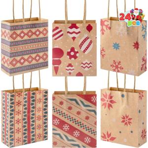 imageJOYIN 24 Christmas Kraft Gift Bags for Classrooms and Party Favors Holiday Goody Gift Bags for Xmas Present Wrapping Christmas Decorations Party Supplies Decor 102quot x 42quot x 63 quotBrown