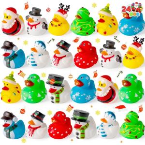 imageJOYIN 24 PCS Christmas Ducks Baby Bathtub Toys Assorted Xmas Rubber Duckies for Kids Gifts Ducky Toddler Bath Toys Rubber Duck Bulk for Stocking Stuffers Party Favor Baby Shower Pool Toys