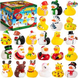 imageJOYIN 24 PCS Christmas Ducks for Stocking Stuffers Xmas Rubber Duck Bath Toys for Kids Gift Party Favor Novelty Duckies for Boys Girls and Toddlers