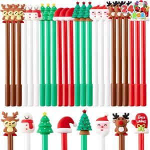 imageJOYIN 24 PCS Christmas Fun Pens Bulk Xmas Gel Pens for Kids Gifts Christmas Stationery Supplies School Party Favors Kids Pens Classroom Favor Carnival Prize Stocking Stuffers