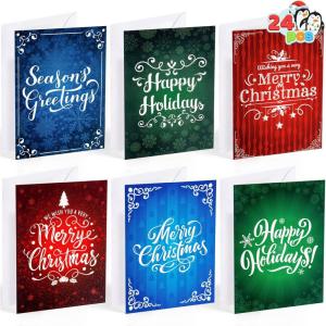 imageJOYIN 24 PCS Christmas Holiday Greeting Cards Bulk Collection 6 Diverse Coloful Designs Assortment with Envelopes Elegant Lettering for Merry Christmas Season present Giving Xmas Gifts CardsAbstract