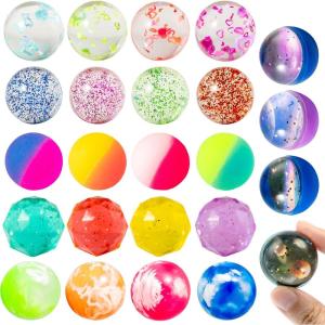 imageJOYIN 24 PCS Multistyle Bouncy Balls 6 Styles 32mm Assorted Bouncy Balls Bulk with Storage Bag Bounce Toys for Kids Party Favors Birthdays Gifts Goodie Bags Stuffers Carnival PrizesMultistyle