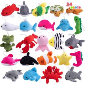 imageJOYIN 24 Pcs Mini Sea Animal Plush Toys Stuffed Sea Animal Bulk for Kids Birthday Party Favors Basket Stuff Pinata Fillers Goodie Bag Fillers School Prizes Valentines Day Party SuppliesSea Animals