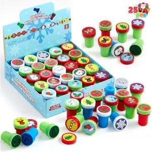 imageJOYIN 25 PCS Christmas Rubber Stamps for Kids Gift Xmas Self Ink Stamp Assorted Stampers Party Favor Kids Stamp Bulk for Goodie Bags Fillers Stocking Stuffers Classroom Supplies Carnival Prizes