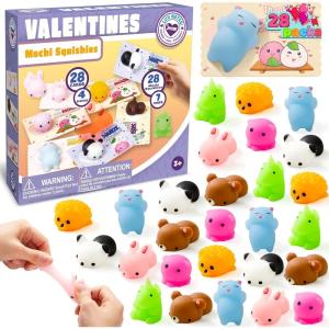 imageJOYIN 28 Packs Gift Cards with Gift Cute Kawaii Mochi Squishy Toy to Squeeze Stress Relief Fidget Toy for Kids Classroom Exchange Prizes Party Favor