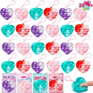 imageJOYIN 28 Packs Valentines Day Gift Cards with Pop Bubble Fidget Toys Heart Keychain Stress Relief Fidget Toy for Kids Adult Party Favors School Classmate Valentines GiftsClassic Heart