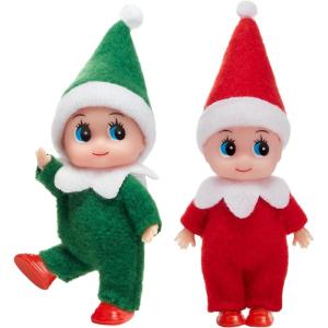 imageJOYIN 2PCS Christmas Elf Plush Doll Red and Pink Tiny Soft Plush Elf Doll Accessories for Christmas Holiday Decorations DressUp PartyRed Green