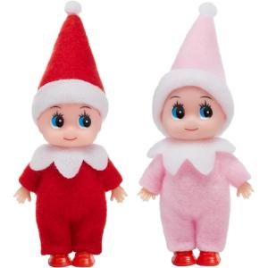 imageJOYIN 2PCS Christmas Elf Plush Doll Red and Pink Tiny Soft Plush Elf Doll Accessories for Christmas Holiday Decorations DressUp PartyRed Pink