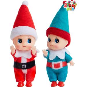 imageJOYIN 2PCS Christmas Elf Plush DollTiny Elf Doll with Clothes and Belt Pattern Soft Plush Accessories for Christmas Holiday Decorations DressUp PartySanta