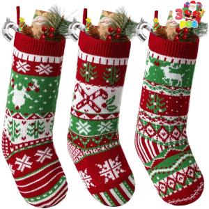 imageJOYIN 3 Pack 18 Knit Christmas Stockings ReindeerChristmas TreeSnow Flakes Knitted Stocking Decorations for Holiday Tree Decorgreen classic