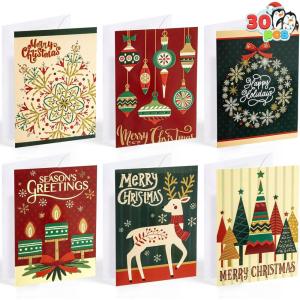 imageJOYIN 30 PCS Boxed Christmas Cards Assortment Elegant Icons With Envelopes Diverse Festive 6 Designs for Winter Holiday Xmas Season Merry Christmas Cards Present Giving Wintertime GiftsModern