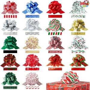 imageJOYIN 36 PCS Christmas Wrap with Ribbon Pull Bows 47quot Pull Bows for Gift Wrapping Easy and Fast Wrapping Accessory for Xmas Baskets Wine Bottles Present Florist Bouquet Decoration