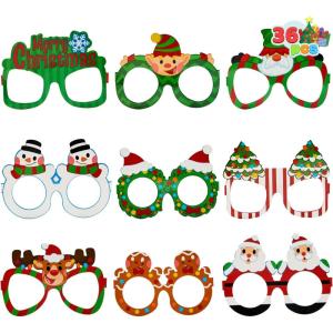 imageJOYIN 36 Pack Christmas Frame Costume Eyeglasses Assorted Designs for Christmas Party Supplies Photo Booth and Party Favors One Size Fits All